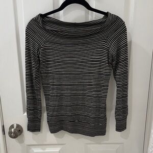 Lucky Brand Black and Cream Striped Long Sleeve Off the Shoulder Blouse